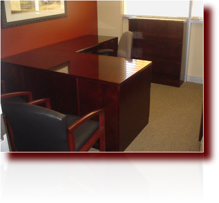 Reconfigurable Wood Veneer, Executive Desk with Sun Resistant Finish