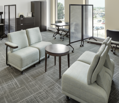 Armless Guest Chairs with table/upholstered arm rest
