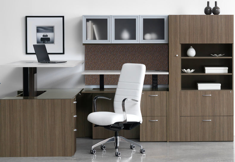 Sit Stand Executive Desk with cantilevered column riser